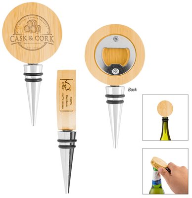Combination Bamboo Wine Stopper With Bottle Opener