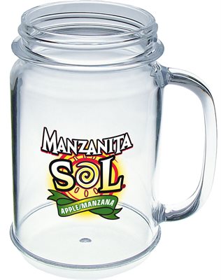 16oz Clear Acrylic Plastic Square Mason Jar With Handle