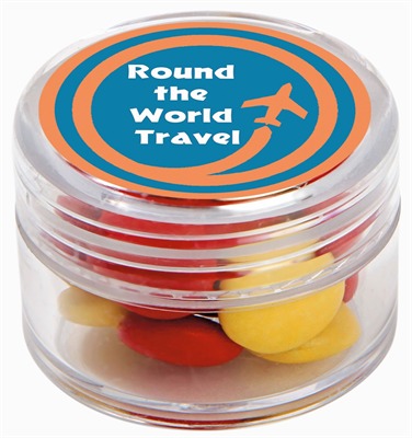 20gm Chocolate Gems Corporate Colours Mini Round Plastic Jar