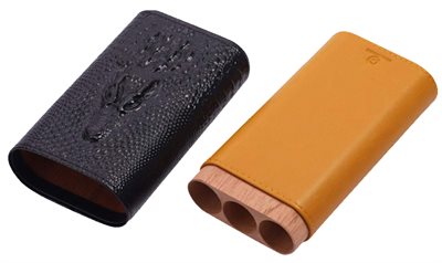3-Cigar Embossed Leather Case