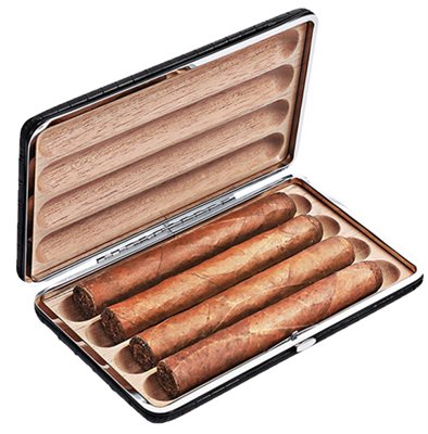 4-Cigar Faux Crocodile Leather Case
