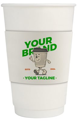 500ml Compostable PLA Double Wall Paper Coffee Cup With Sleeve