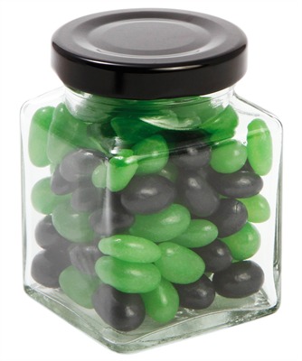 90gm Mini Jelly Beans Corporate Colours Small Square Glass Jar