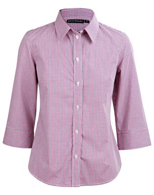 Amos Ladies Two Tone Mini Gingham 3/4 Sleeve Shirt