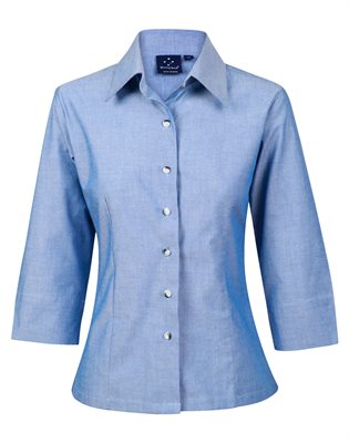 Aubrey Ladies Chambray 3/4 Sleeve