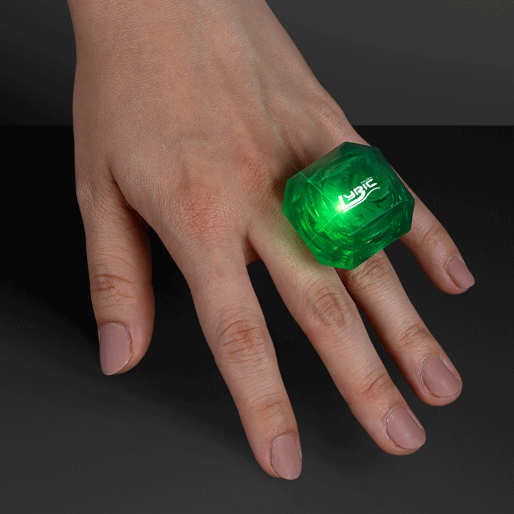 Big Flashing LED Green Gem Ring