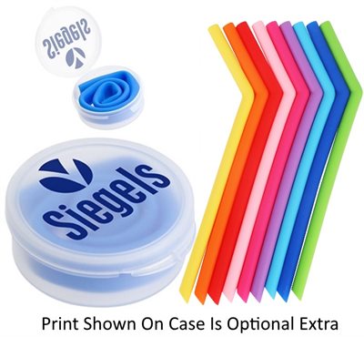 Colourful Bent Silicone Straw In Round Case