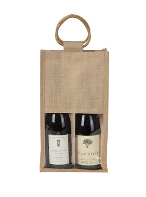 Double Wine Bottle Jute Bag With Window