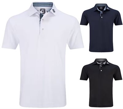 Footjoy Mens Stretch Pique with Gingham Trim Polo Shirt