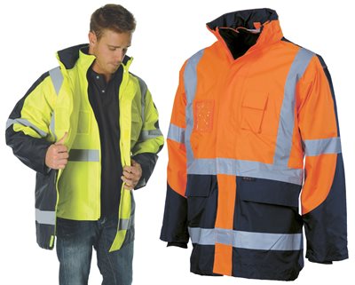 Hi Vis Waterproof Cross Back 2 Tone Day Night 6 in 1 Contrast Jacket