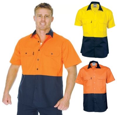 HiVis 2 Tone 190gsm Cotton Drill Vented Shirt Short Sleeve