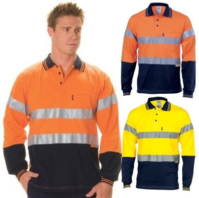 HiVis Cool-Breeze Cotton Jersey Polo Reflective Tape Long Sleeve