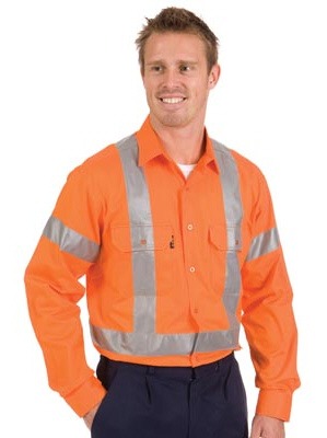 HiVis Cool-Breeze Cotton Shirt with Cross Back Reflective Tape Long Sleeve