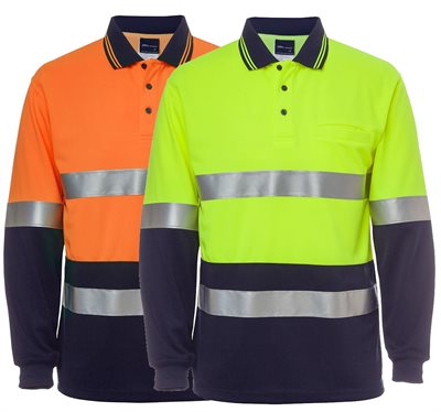HiVis Day Night Traditional Polo Shirt Reflective Tape Long Sleeve