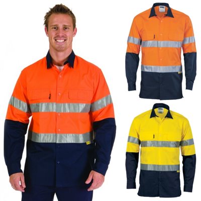 HiVis Two Tone 3 Way Cool-Breeze Cotton Shirt Long Sleeve