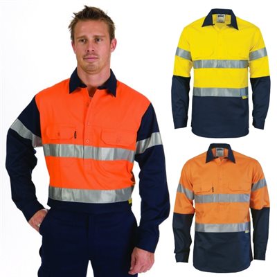 HiVis Two Tone Close Front Cotton Drill Shirt Long Gusset Sleeve