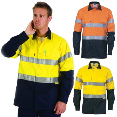HiVis Two Tone Cool-Breeze Cotton Shirt Reflective Tape Long Sleeve