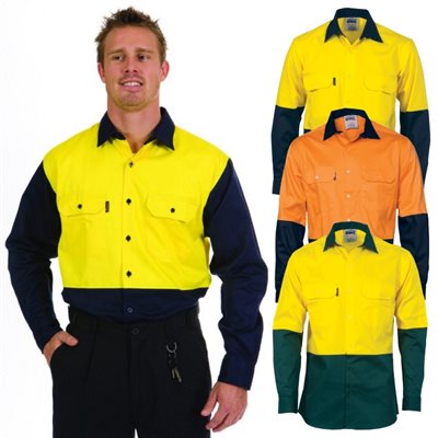 HiVis Two Tone Cotton Drill Shirt Long Sleeve