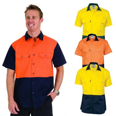 HiVis Two Tone Cotton Drill Shirt Short Sleeve
