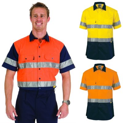 HiVis Two Tone Drill Shirt With Hoop Style Reflective Tape Short Sleeve
