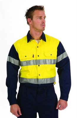 HiVis Two Tone Drill Work Shirt With Reflective Tape Long Sleeve