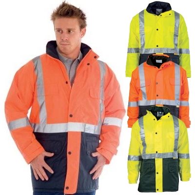 HiVis Two Tone Long Quilted Jacket With Reflective Tape