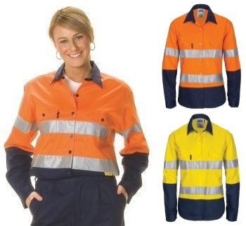 Ladies Hi Vis Cool Breeze Cotton Shirt Long Sleeve With Reflective Tape
