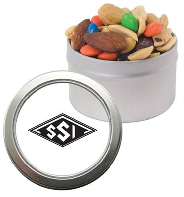Round Window Tin Packed With Trail Mix