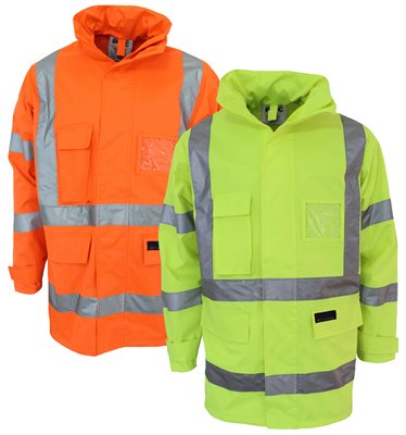 Seam Sealed Hi Vis Rain Jacket With Reflective Taping