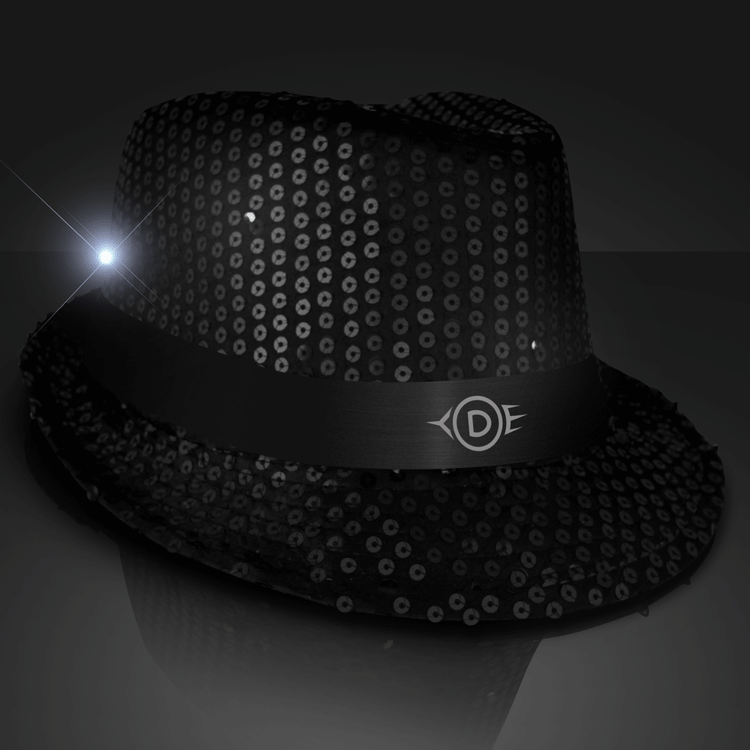 Sequin Fedora Black Hat And Flashing LED