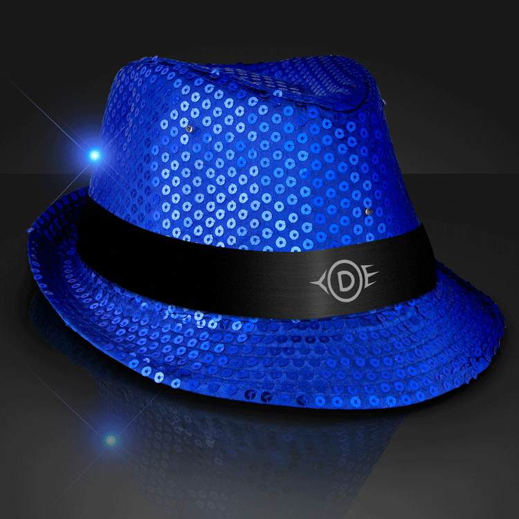 Sequin Fedora Blue Hat And Flashing LED