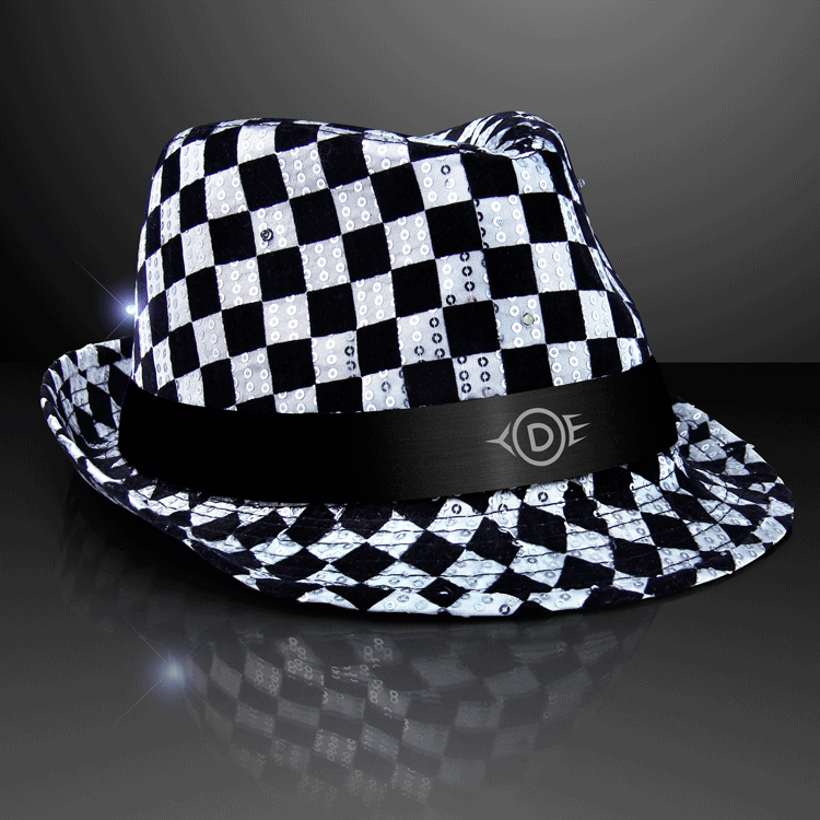 Sequin Fedora Checkered Hat And Flashing LED