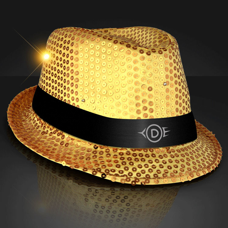Sequin Fedora Gold Hat And Flashing LED