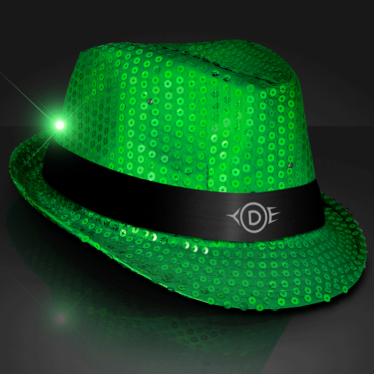 Sequin Fedora Green Hat And Flashing LED