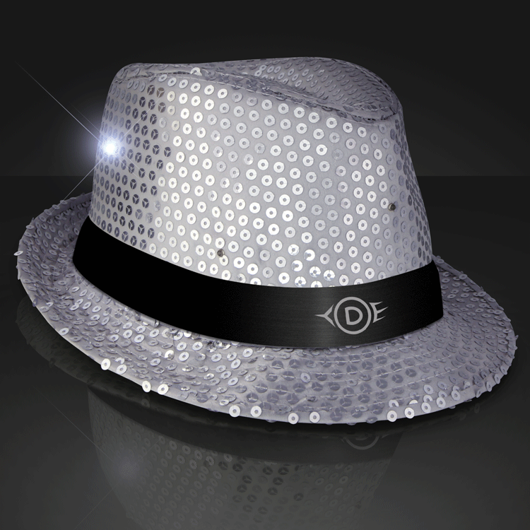 Sequin Fedora Silver Hat And Flashing LED