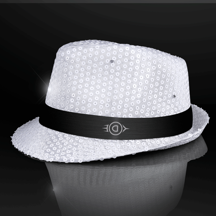 Sequin Fedora White Hat And Flashing LED