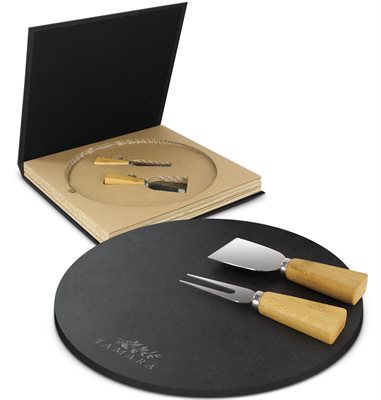 Slate And Bamboo Round Cheese Gift Set