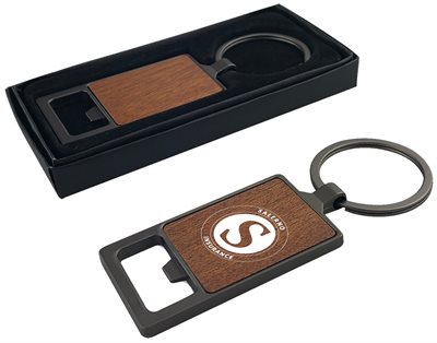 Square Wood Bottle Opener Keyring