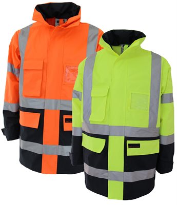 Waterproof Hi Vis H Pattern Taped 2 Tone Rain Jacket