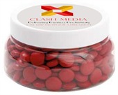 250gm Chocolate Gems Corporate Colours Large Round Plastic Jar