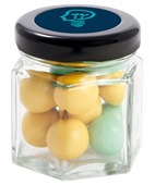 30gm Chocolate Balls Corporate Colours Small Hexagon Glass Jar