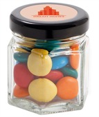 40gm Chocolate Beans Mixed Colours Small Hexagon Glass Jar