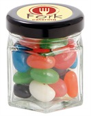 40gm Mini Jelly Beans Mixed Colours Small Hexagon Glass Jar