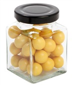 90gm Chocolate Balls Corporate Colours Small Square Glass Jar