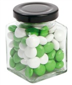 90gm Chocolate Beans Corporate Colours Small Square Glass Jar