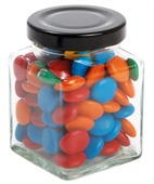 90gm Chocolate Beans Mixed Colours Small Square Glass Jar