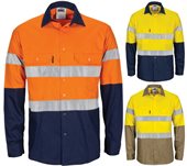 Hi Vis Cool Breeze Cotton Long Sleeve Shirt With Reflective Tape