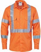 Hi Vis Cool Breeze Long Sleeve Cotton Shirt With X Back Reflective Tape