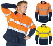 HiVis 2 Tone 190gsm Cotton Drill Vented Shirt with Hoop Pattern Long Sleeve