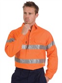 HiVis Close Front Cotton Drill Shirt with Hoop Style Tape Gusset Long Sleeve